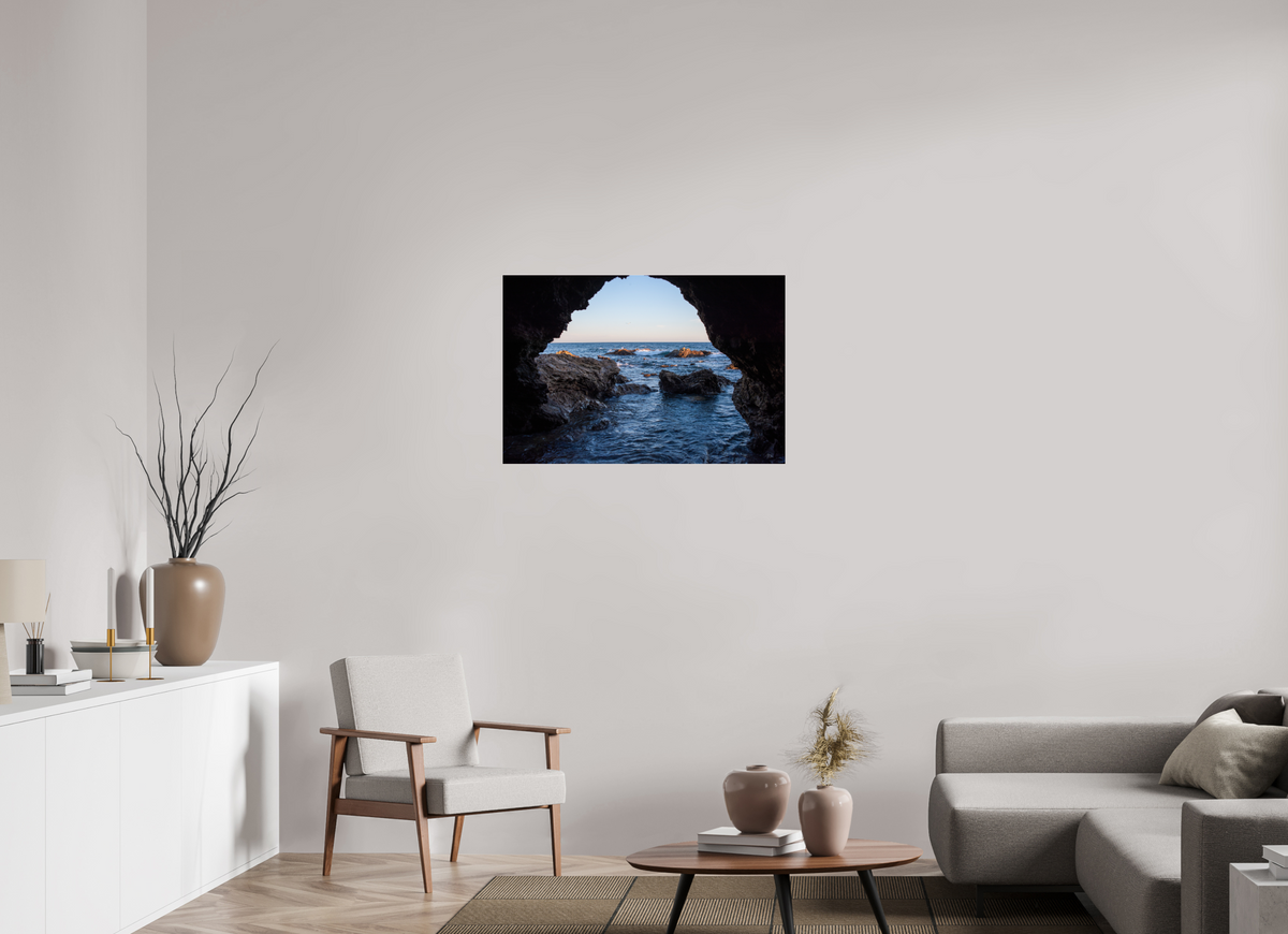 36 x 24″, Photo Print Under Acrylic Glass "Peering Out" Sea Cave Photograph