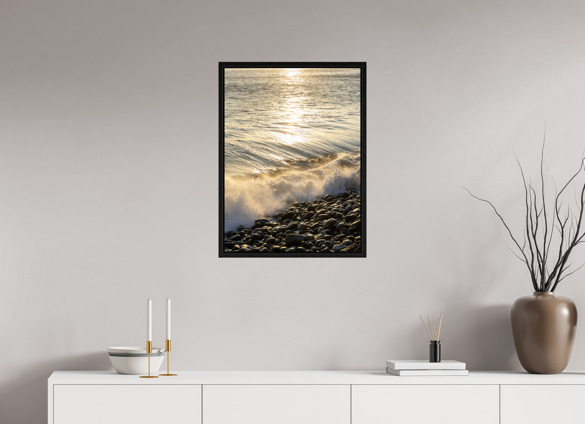 20 x 27″, Floater Frame Golden Sparkles at Point Dume Sunset Photography