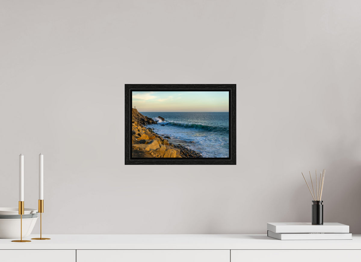 11.7 x 8″, Floater Frame Out on the Horizon Golden Glow Ocean Photography
