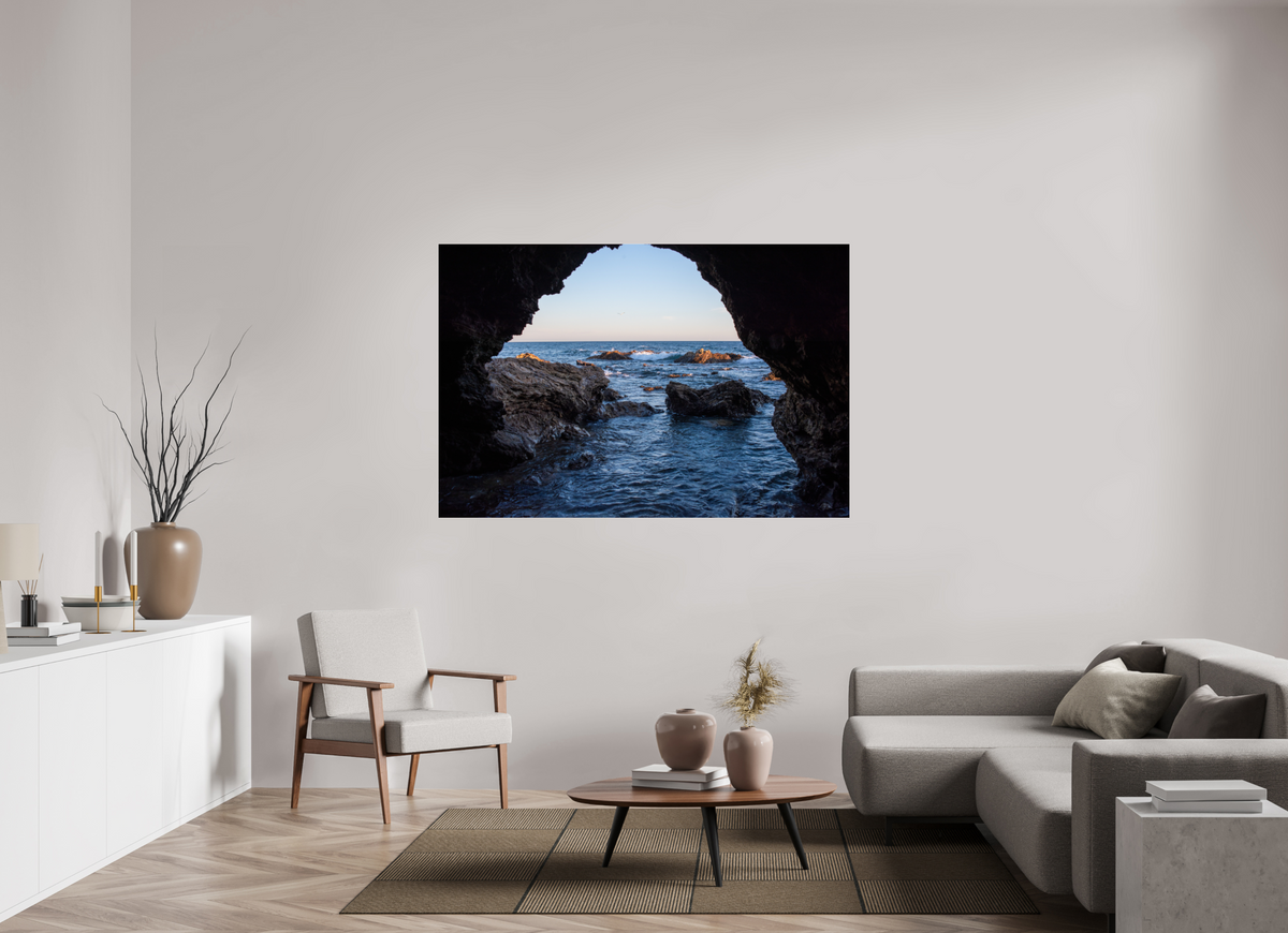 66 x 44″, Photo Print Under Acrylic Glass "Peering Out" Sea Cave Photograph
