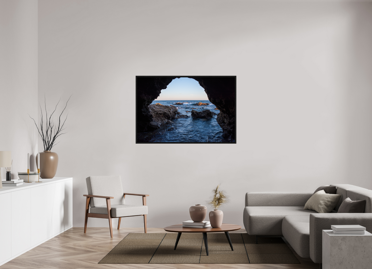 54 x 36″, Floater Frame "Peering Out" Sea Cave Photograph